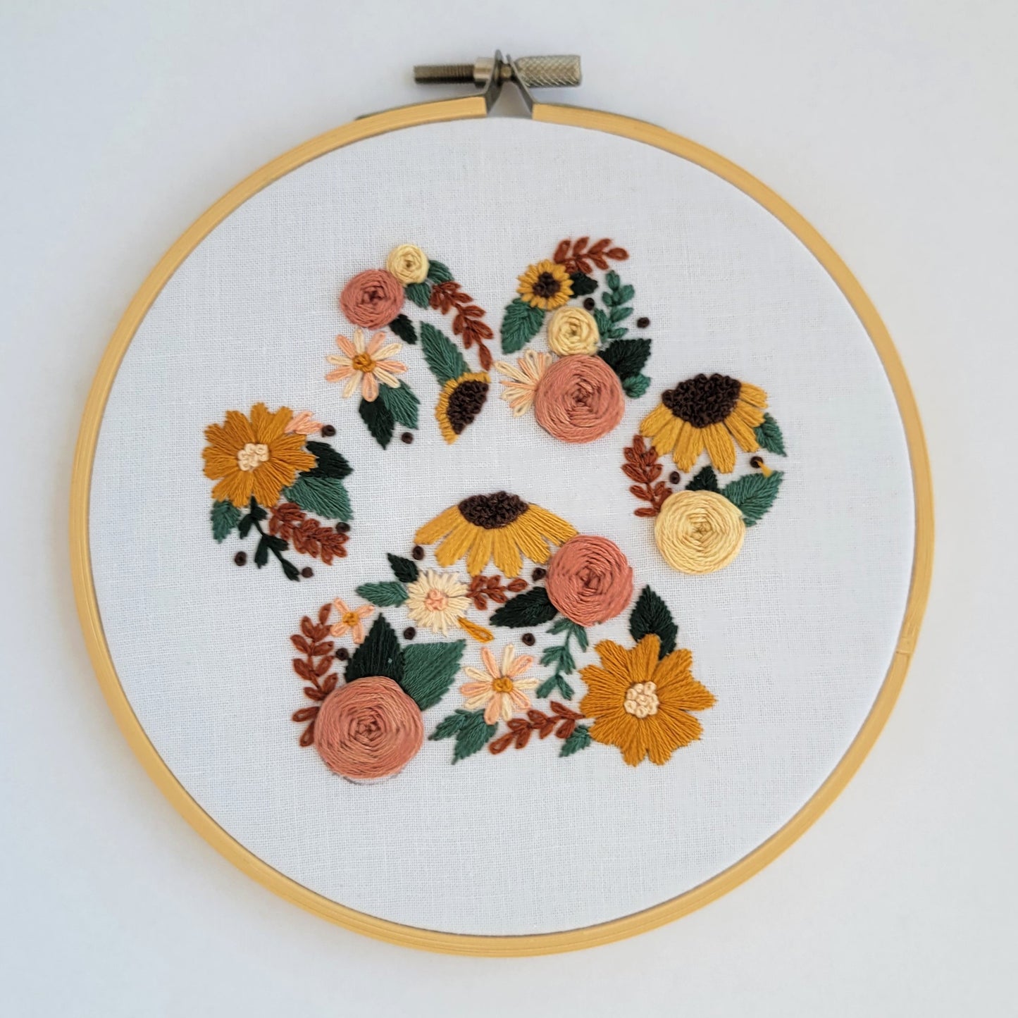 Floral Paw Print Embroidery Hoop