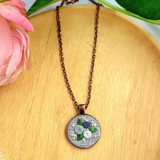 Hand Embroidered Floral Pendant Necklace