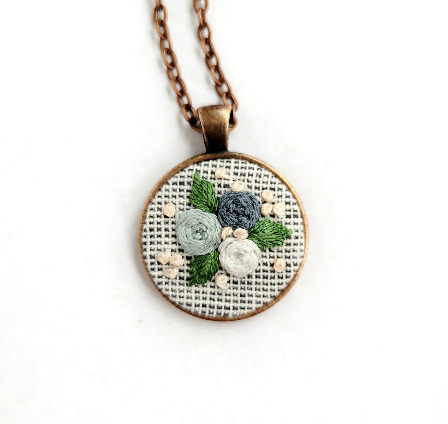 Hand Embroidered Floral Pendant Necklace